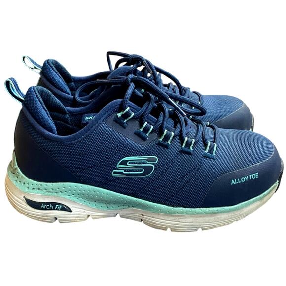 Skechers Alloy Toe Work Sneaker Women's 6 Blue Teal Arch Fit Slip Resistant - Picture 3 of 9